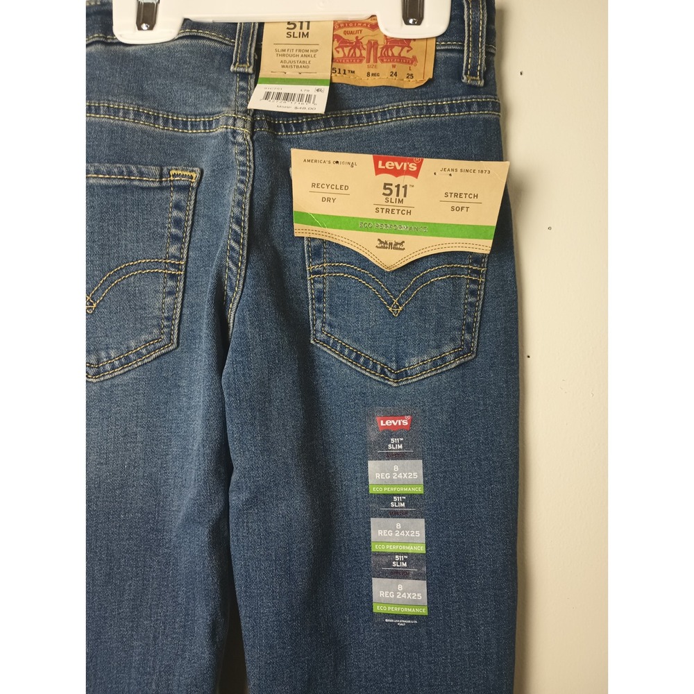 Levis 511 Slim Boys Jeans Size 8 Reg 24x25 Eco Performance Stretch Blue 91C751 - Picture 3 of 8